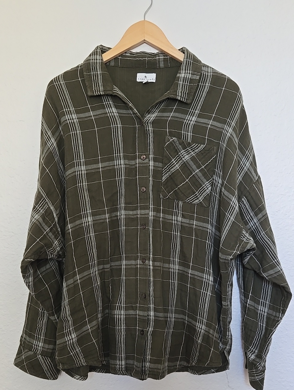 True Craft Olive Green Plaid Button-Down Shirt